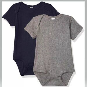 2 PACK NEWBORN Baby Boys' Fine Jersey Bodysuit 4424- GRANITE HEATHER/NAVY.